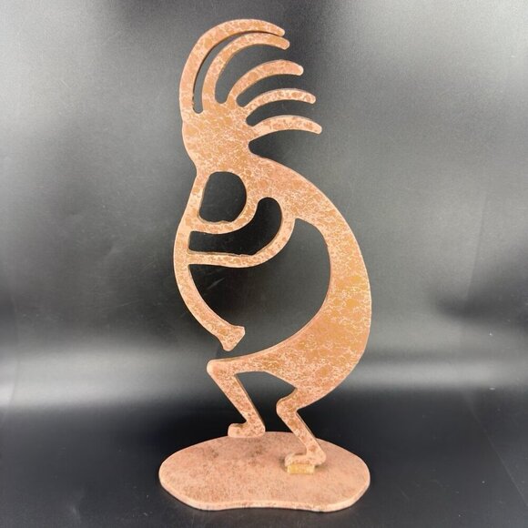 Kokopelli Tall Figurine Metal Art Statue Painted Brown Pink Primitive Style VTG - Picture 9 of 11